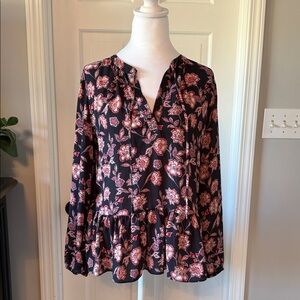 LOFT Navy Floral Peplum Blouse